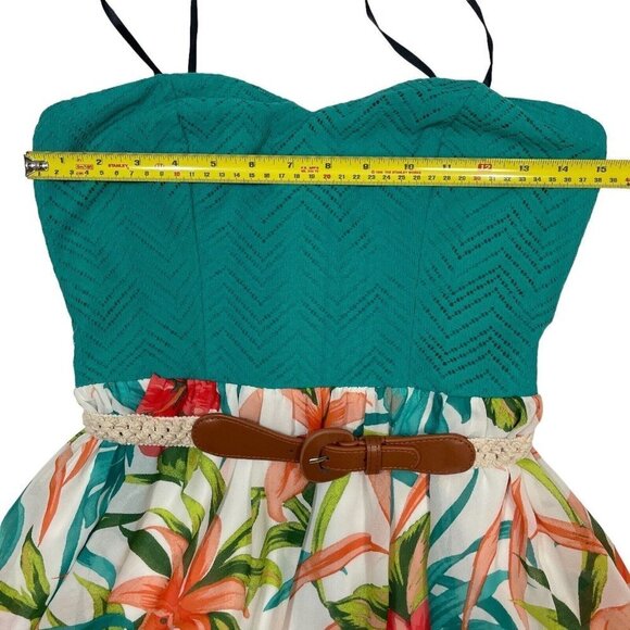 CITY TRIANGLES Strapless Fit & Flare Dress Size 9 Turquoise Floral Belted Mini‎ - Picture 12 of 15